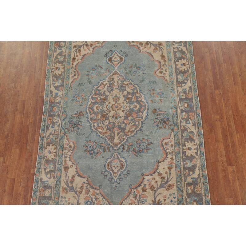 Vintage Over-Dyed Distressed Tabriz Persian Rug Handmade Wool Carpet - 6'4" x 9'9"