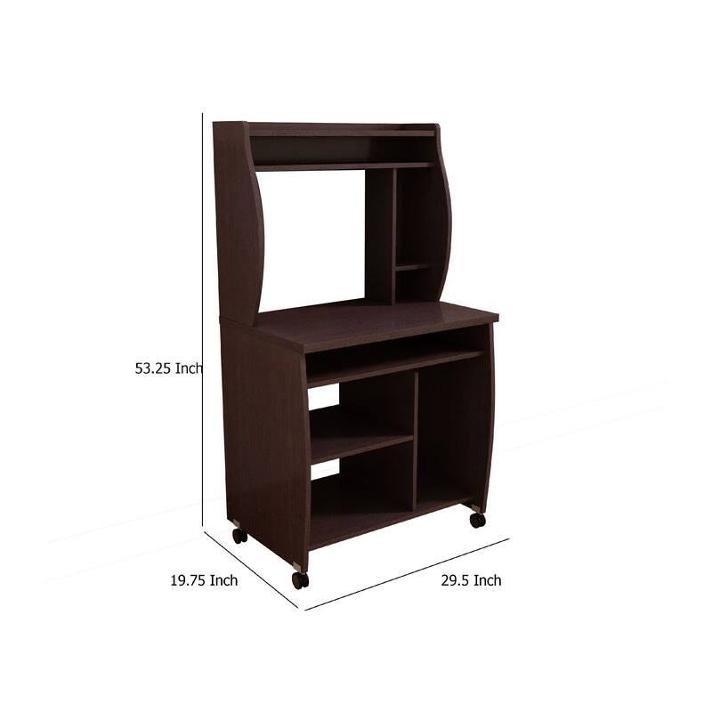 Niro Utility Desk Cart with Hutch, 7 Shelves, 53 Inch Red Cocoa Brown