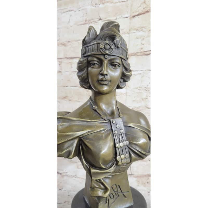 Real 100 Percent Bronze Sculpture Zora By Emmanuel Villanis Hot Cast Marble Base Figure
