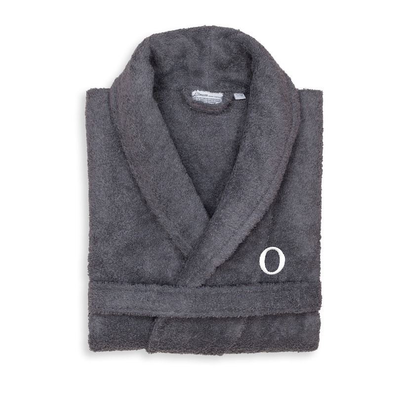 Authentic Hotel and Spa Unisex Grey Turkish Cotton Terry Bath Robe with White Block Monogram - L/XL - O