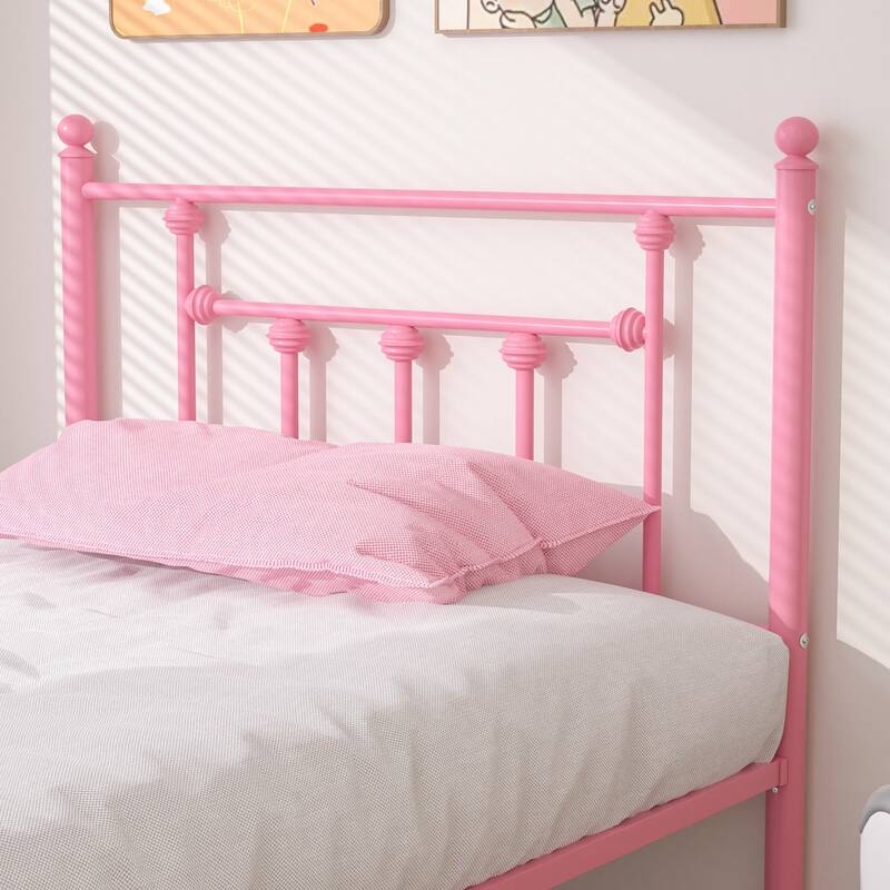 14 Inch Metal Victorian Platform Bed Frame with Headboard and Footboard, Heavy Duty Mattress Foundation with Steel Slats Support