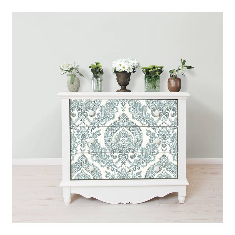 NuWallpaper Kensington Damask Blue Peel & Stick Wallpaper - 216in x 20.5in x 0.025in