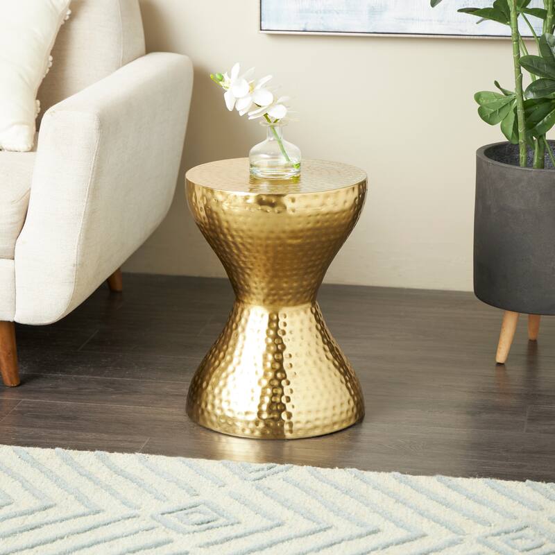 Metal Hammered Accent Table with Hourglass Shape - Silver, Gold or Bronze - Roche River Decor