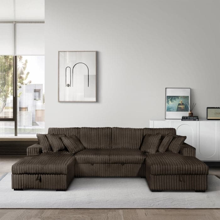 Modern U-Shaped Sectional Sofa Bed with Storage Chaises, USB Port, Wireless Charger and Pillows
