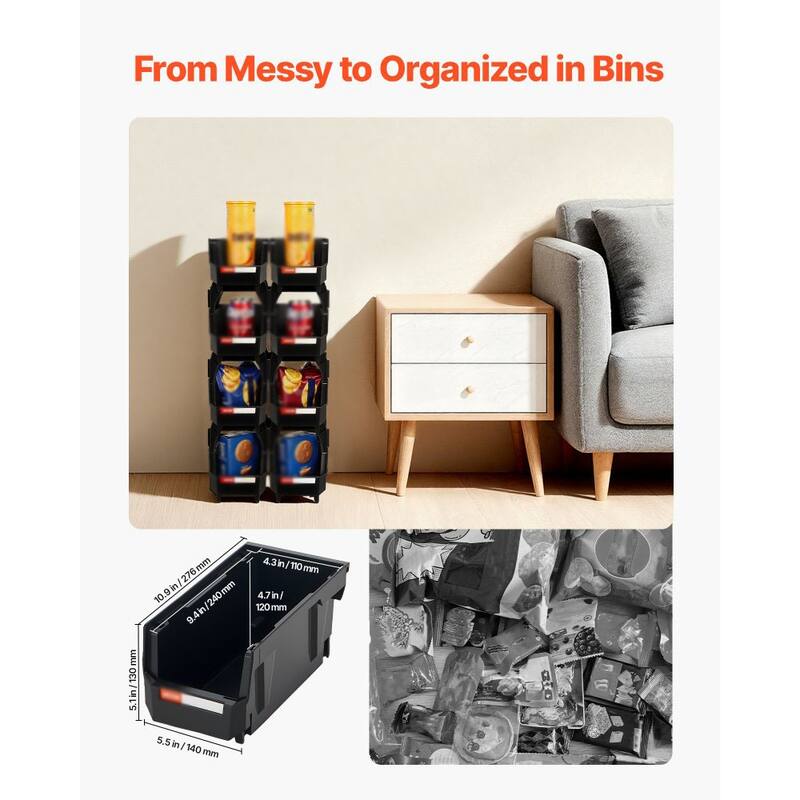 8-Piece Stackable Organizer Bins with Front-Open Design Perfect for Small Item Storage - 10.86 x 5.51 x 5.11 in