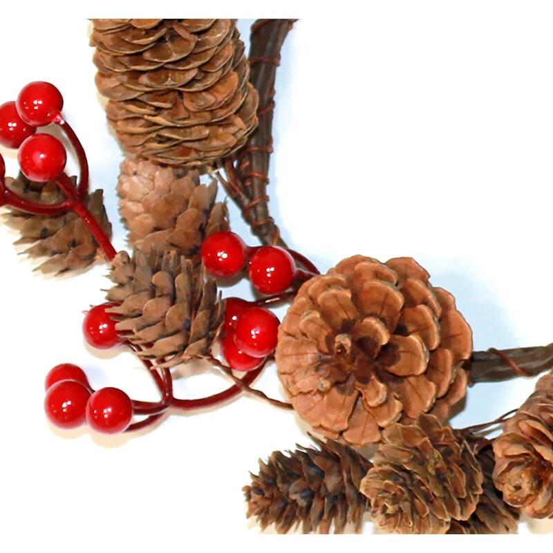 4.5" Inner Diameter Mixed Pine Cone And Berry Pillar Candle Ring, Set of 2 - 10