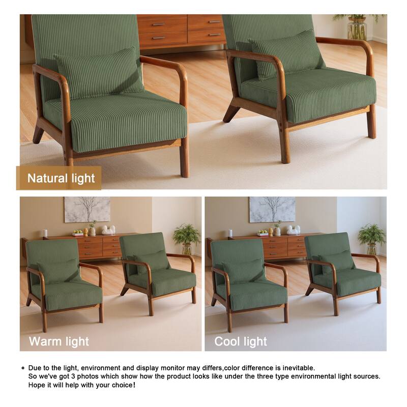 Modern Corduroy Upholstered Accent Chair with Wood Legs Set of 2