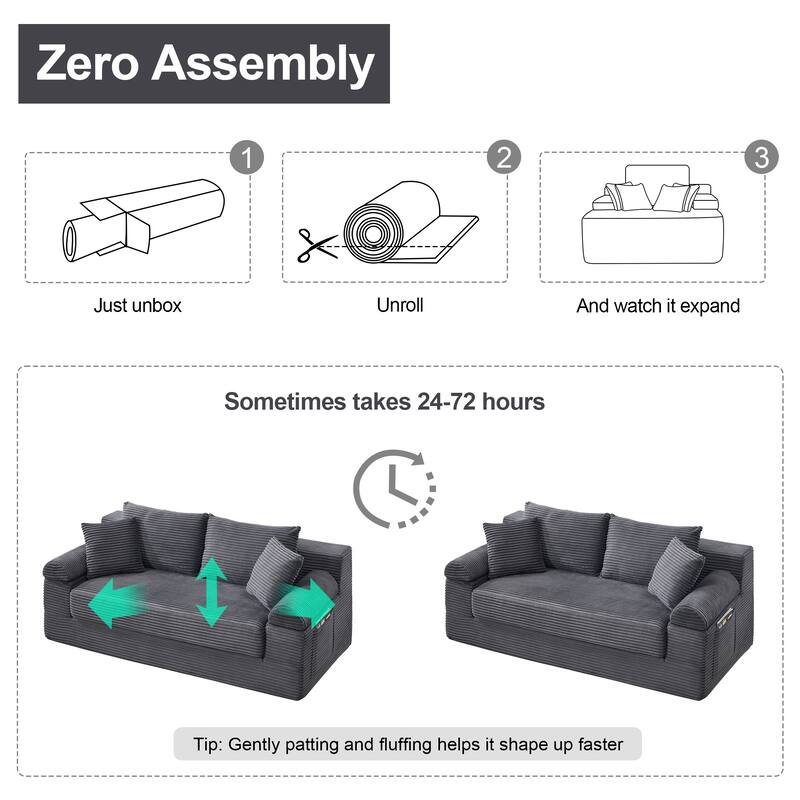 78" W Convertible Sleeper Sofa Bed Corduroy Loveseat with Pillows