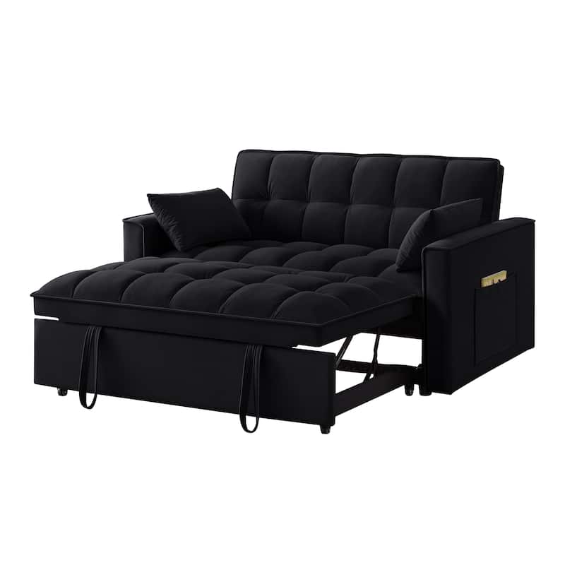 Convertible Loveseat Sleeper Sofa Bed, Couch Settee with Pillows, 2-Seater Sofa with Armrests and Storage Pockets