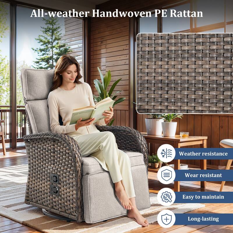 Pocassy Lounge Chair Swivel Reclining Chair with Adjustable Backrest