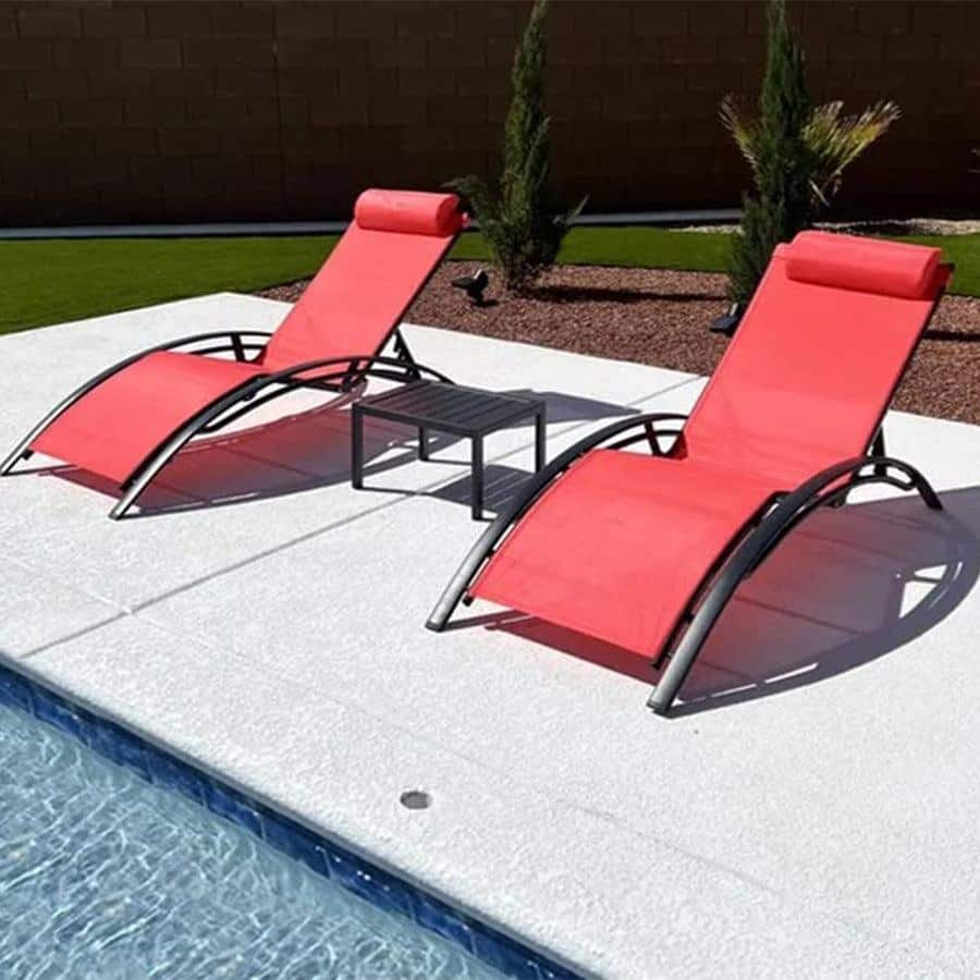 PURPLE LEAF Patio Chaise Lounge Set Outdoor Beach Pool Sunbathing Lawn Lounger Recliner Chair Side Table Included