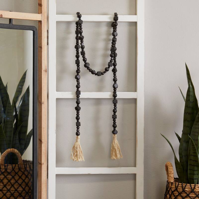 Bohemian Natural Wood Bead Garland with Cotton Tassels - 80 x 1