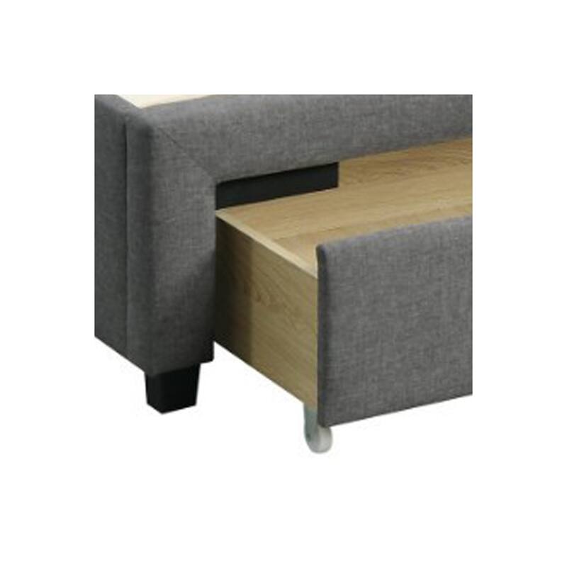 Queen Size Bed Frame with Storage Drawers - Wooden Bed, Grey Finish, Modern Bedroom Furniture