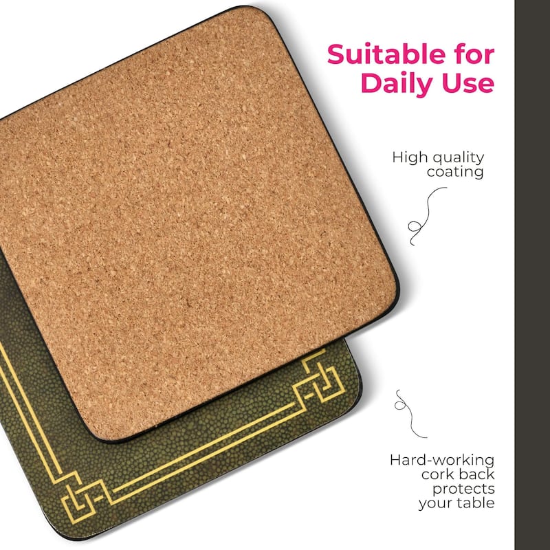 Pimpernel Set of 6 Shagreen Leather Coasters - 4 Inches Sq.