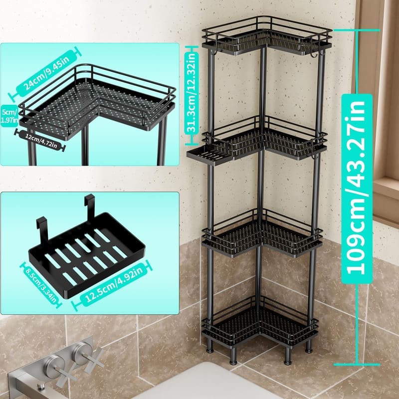 Corner Shower Caddy - 9.45"D x 4.72"W x 1.97"H