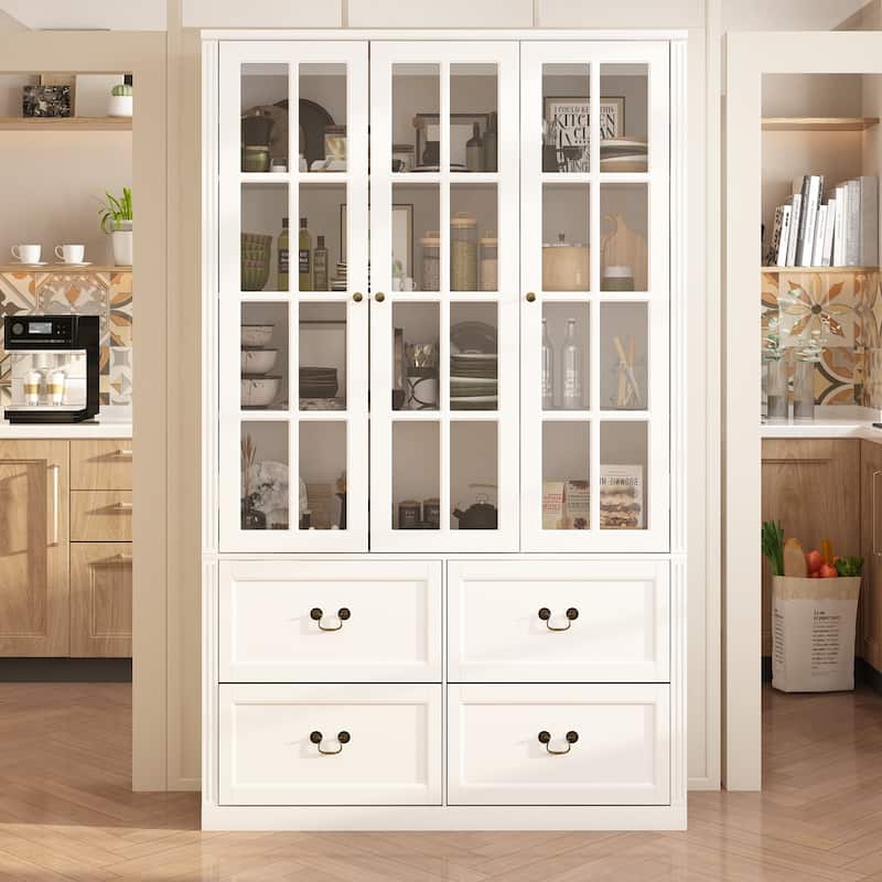 Modular Glass Doors Display Cabinet Combo Bookcase Home Office Pantry - 47.2"W - White