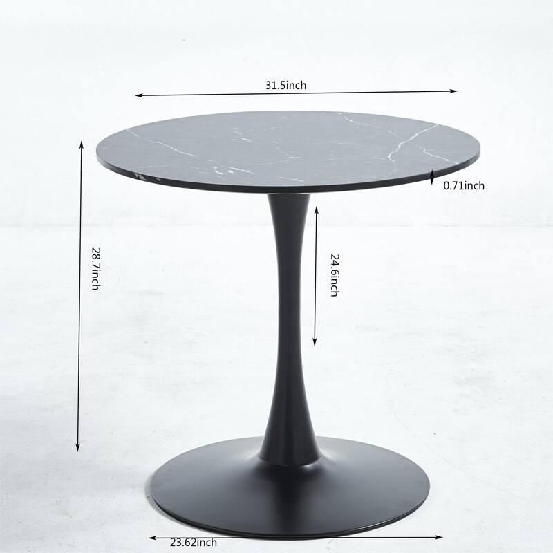 31.5" Tulip Dining Table With Round Marble Pattern Table Top for 2-4 People