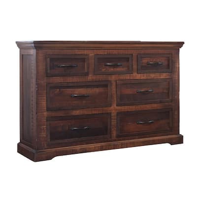 Bry 39 Inch 7 Drawer Dresser Solid Parota Mango and Pine Wood Dark Brown