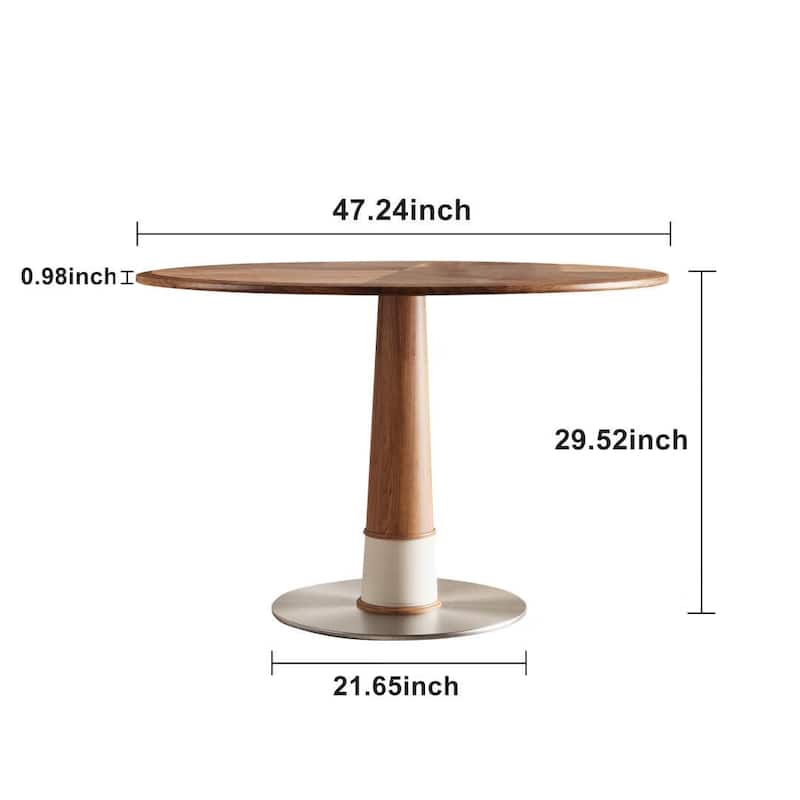 43.3-inch Round stainless steel base Nature Wood Walnut Top Large Round Dining Table for 4-8 people - 47.24" Wx47.24" Dx29.5"H
