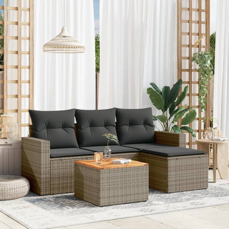vidaXL Patio Sofa Set with Cushions Outdoor Furniture 5 Piece Poly Rattan - 25.8 x 24.4 x 27.2 - Grey