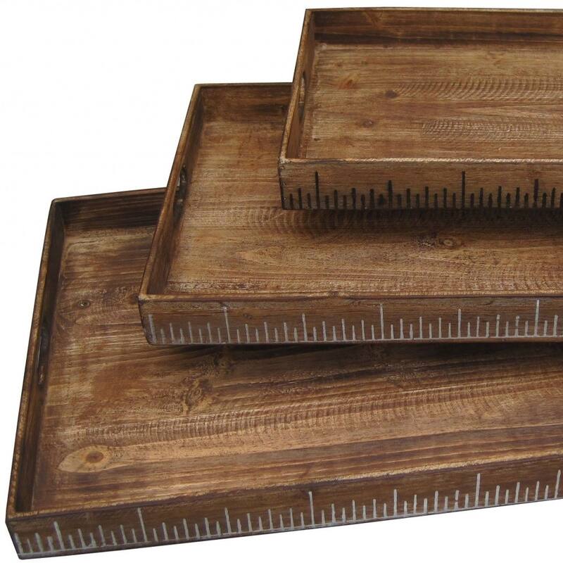 HomeRoots Set of Three Brown Wood Nesting Serving Trays - 1" W x 19" D x 12" H