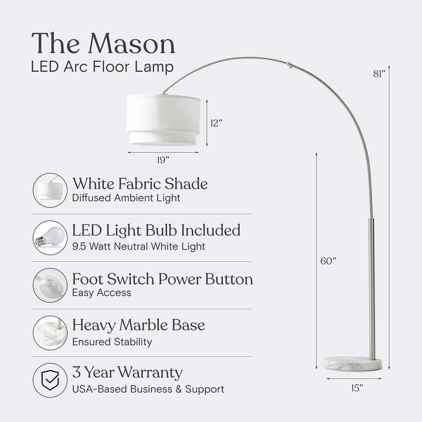 Brightech Mason Arc Floor Lamp with Hanging Drum Shade LED Light Bulb
