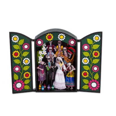 Novica Handmade Party In The Cemetery Ceramic Retablo