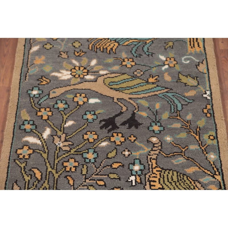 Animal Pictorial Ziegler Accent Rug Hand-Knotted Floral Wool Carpet - 2'11"x 5'0"