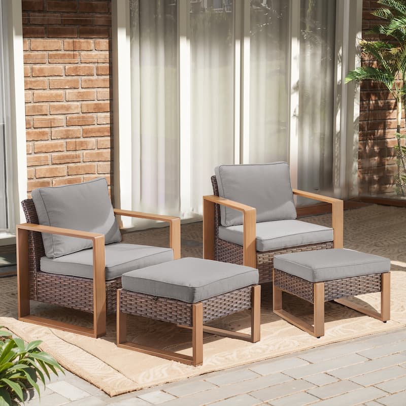 Gymojoy Outdoor Patio Chair with 2 Ottomans - Brown - Beige