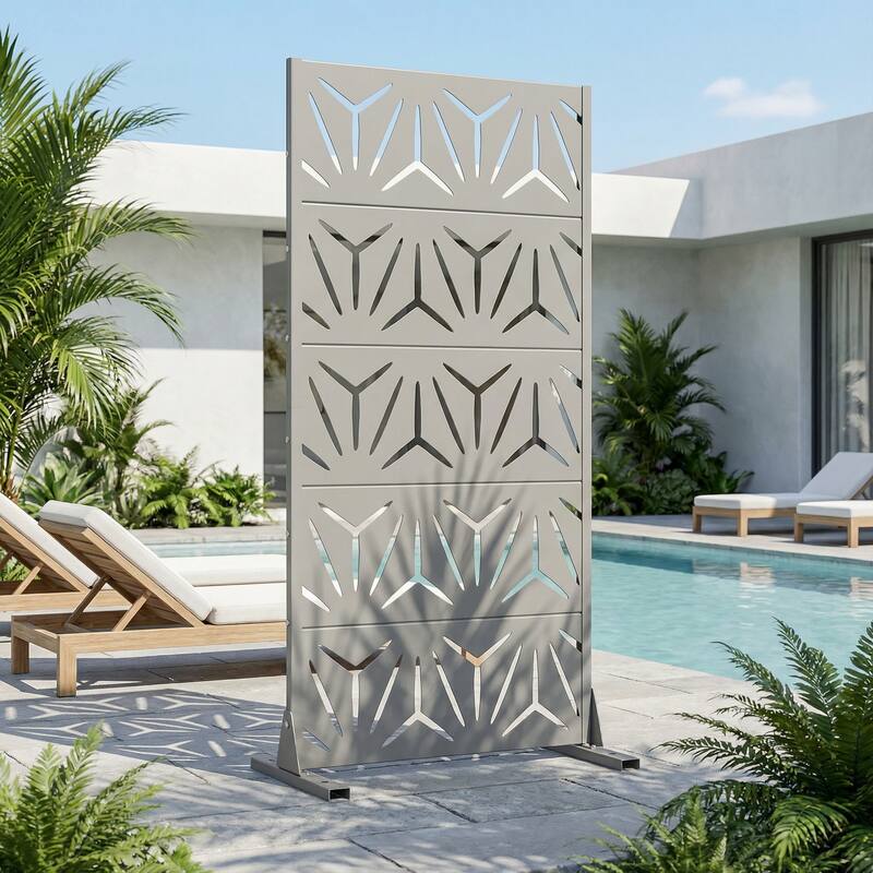 72" H×47"W Dovelina Black Outdoor Freestanding Metal Privacy Screen Decorative Garden Fence - Grey - 59“x30"