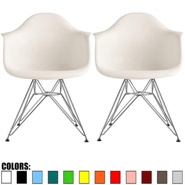 slide 2 of 26, Set of 2 Plastic Eiffel Molded Shell Retro Dining Chairs Accent For Living Room Kitchen Chrome Desk Designer Office
