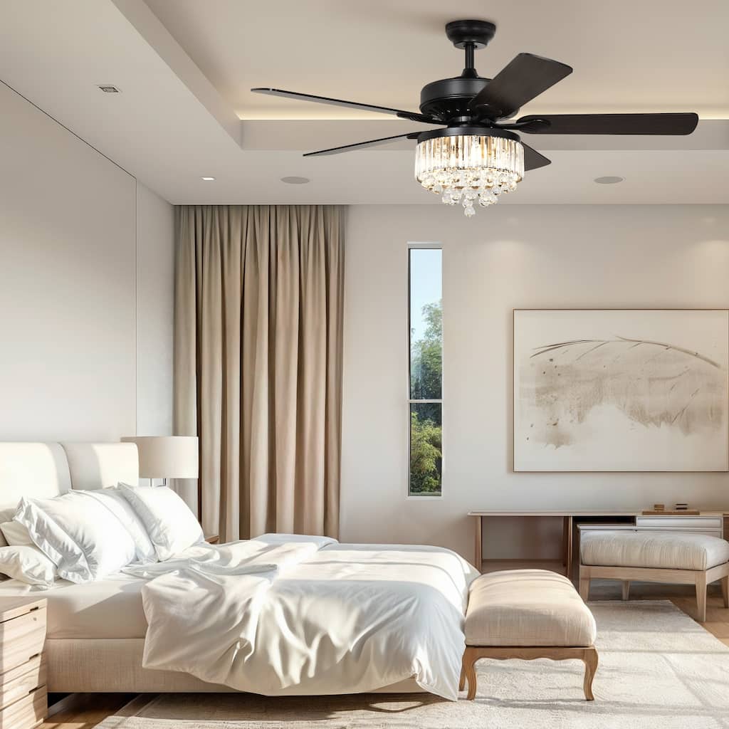 52'' Modern Crystal Ceiling Fan Chandelier with Light Kit and Remote