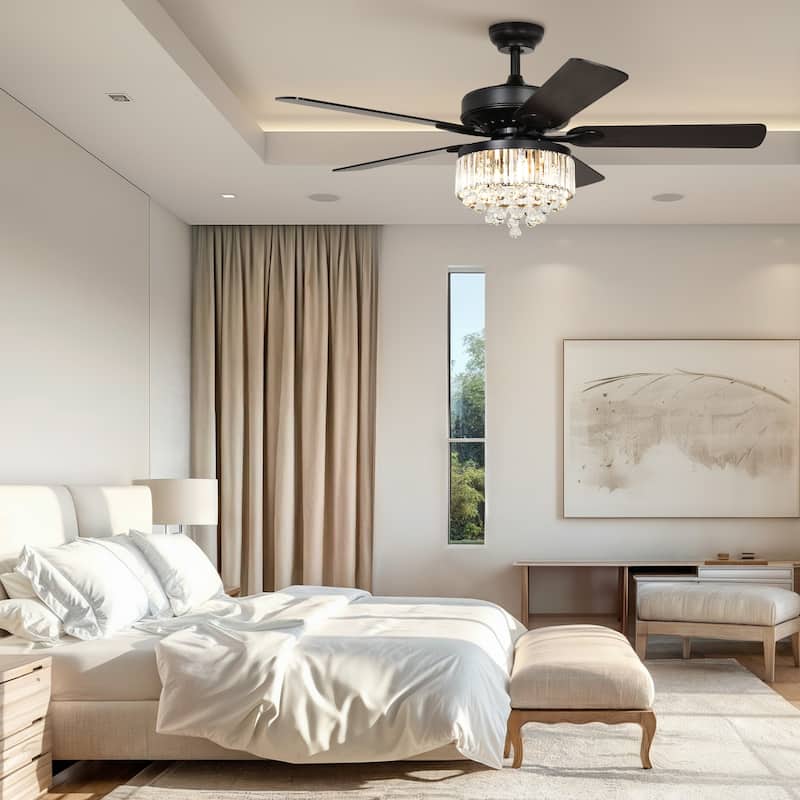 Moasis 52'' Crystal Chandelier Ceiling Fan Light with Remote - Black