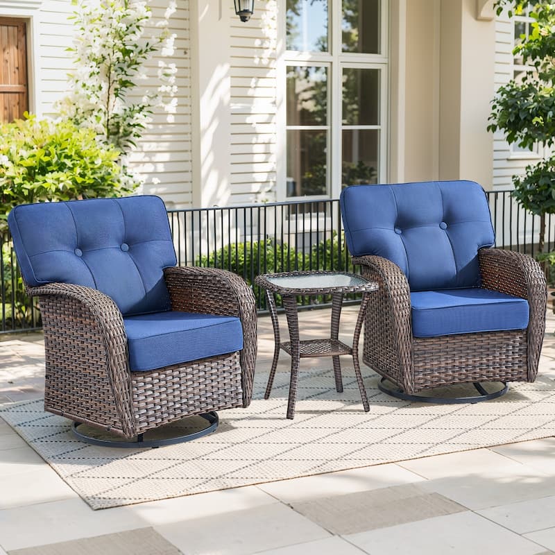 Gymojoy Wide T-Shaped High Back Swivel Glider Chairs Set with Side Table and 5-inch Cusion for Patio & Balcony
