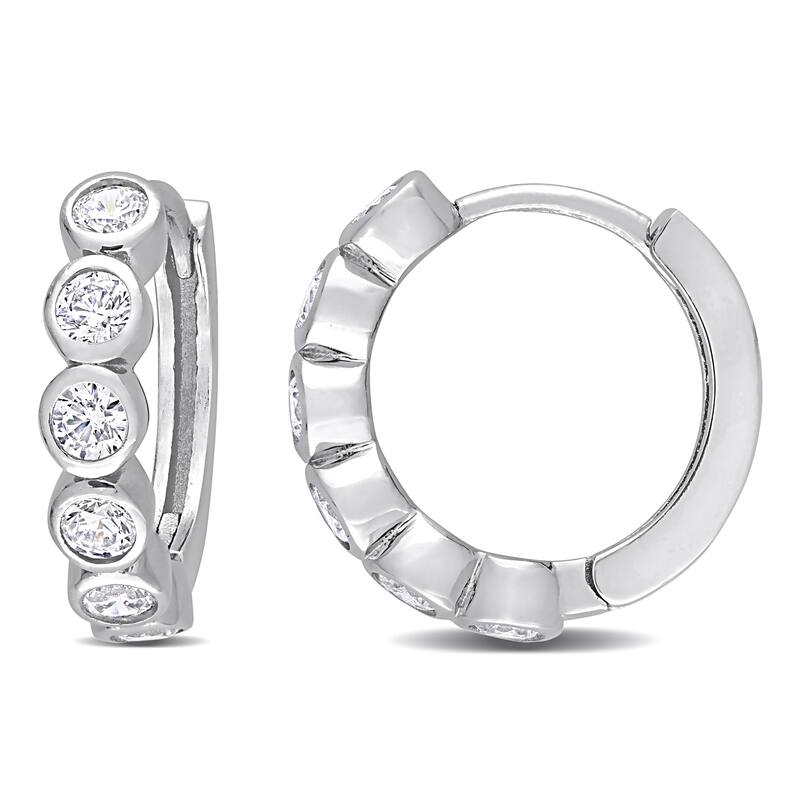Miadora 2 1/6 CT TGW Cubic Zirconia Hoop Earrings in Sterling Silver - 3.4 mm x 15.5 mm