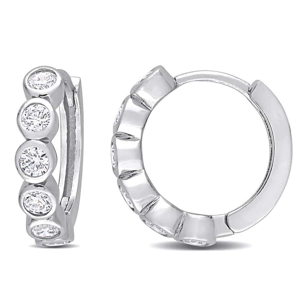 Miadora 2 1/6 CT TGW Cubic Zirconia Hoop Earrings in Sterling Silver - 3.4 mm x 15.5 mm