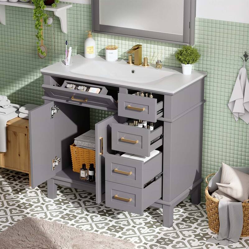 Modern Bathroom Vanity with Ceramic Sink,Soft Close Doors,and Ample Storage for Small Bathrooms