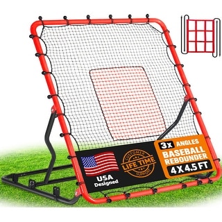 Zealfeel 4 x 4.5 ft Baseball Rebounder Steel Pitch Back Net with 2 Strike Zones and Bag