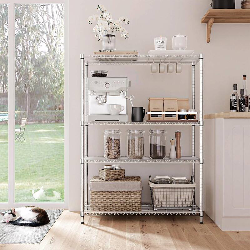 1400 LBS Heavy Duty Garage Shelving, 4-Tier Adjustable Black Metal Wire Storage Shelf Unit