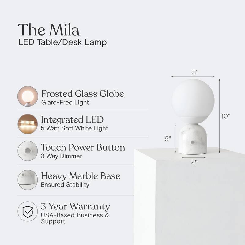 Brightech Mila 9.85 in. Mid-Century Modern Integrated LED Bedside Table Lamp with Built-In 3-Way Dimmer