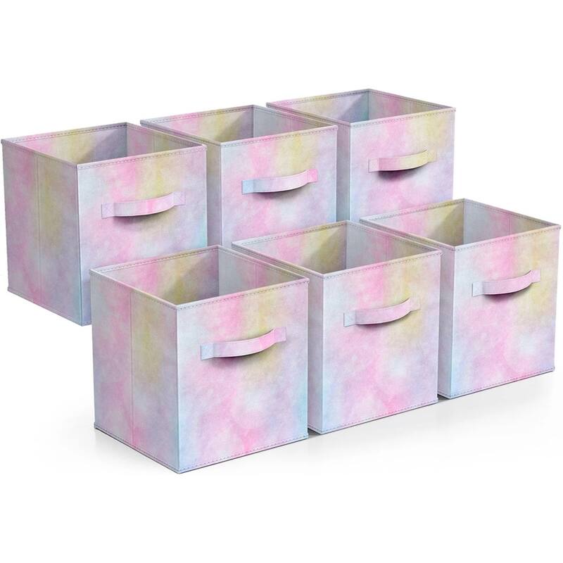 Tie Dye Fabric Storage Cubes,6 Foldable Collapsible Organizer Bins - Pink