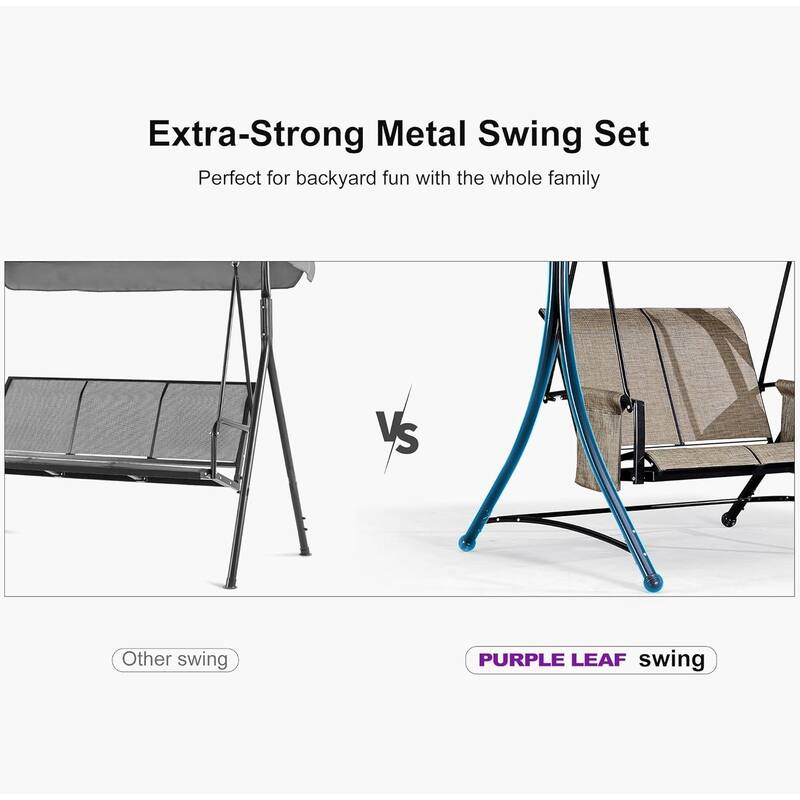 PURPLE LEAF Deluxe Outdoor Patio Porch Swing with Weather Resistant Steel Frame, Adjustable Tilt Canopy, Beige