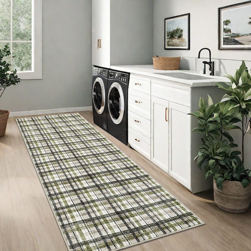 Garvee Timeless Check Washable Area Rug