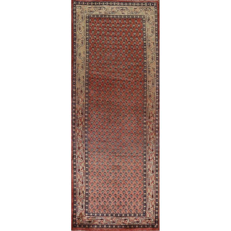 Hand Knotted Oriental 100% Wool Carpet Traditional All-Over Red Botemir Runner Rug - 10' 3'' X 3' 4''