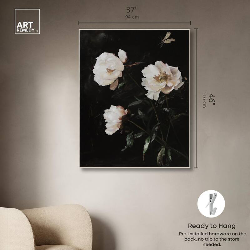 White Peony Nocturne Canvas by Art Remedy