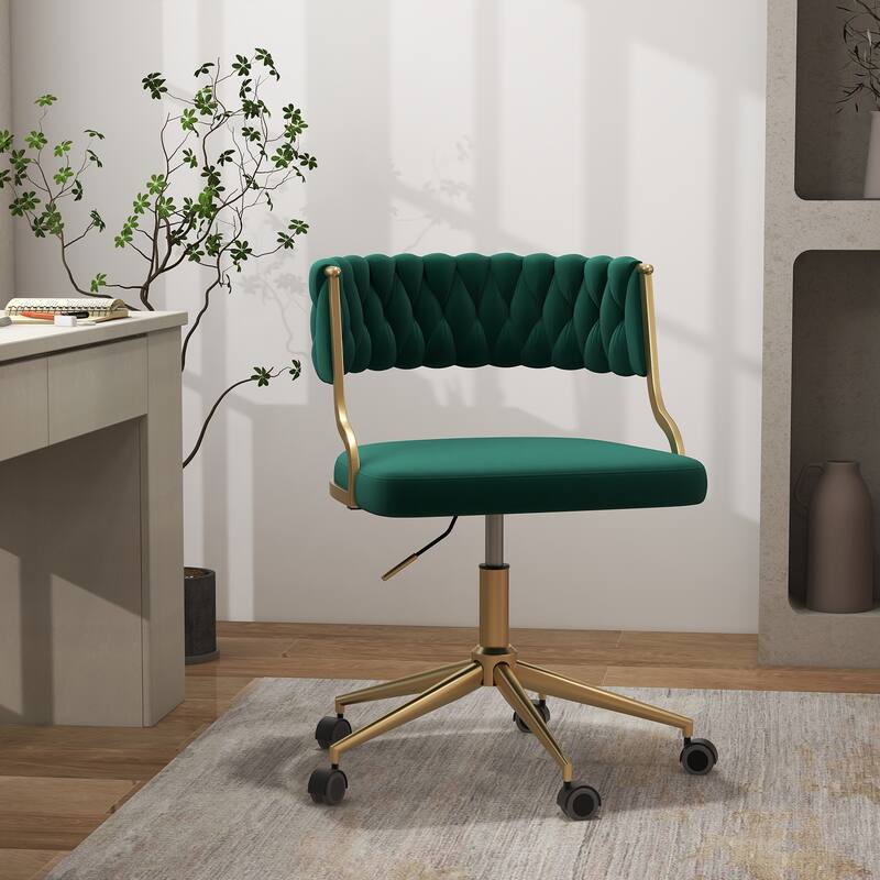 Velvet Home Desk Chair Office Swivel Chair with Wheels and Gold Base