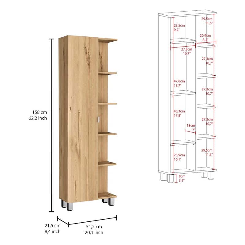 Corner Cabinet Womppi, Five Open Shelves, Single Door, Light Gray Finish,High quality and durable