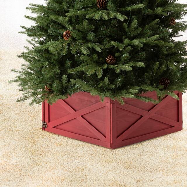 Glitzhome 26"L/ 22"L Handcrafted Wooden Christmas Tree Collar
