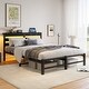 preview thumbnail 1 of 8, Queen Size Platform Bed Frame with USB Charging, LED Lights, Strong Steel Slats, No Box Spring Needed, Noise-Free, Black Black