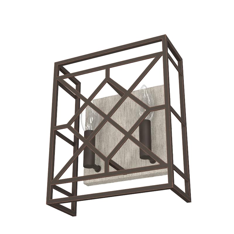 Hunter Langwood 2-Light Wall Sconce - Modern Farmhouse, Shabby Chic - Damp Rated - Bathroom, Laundry